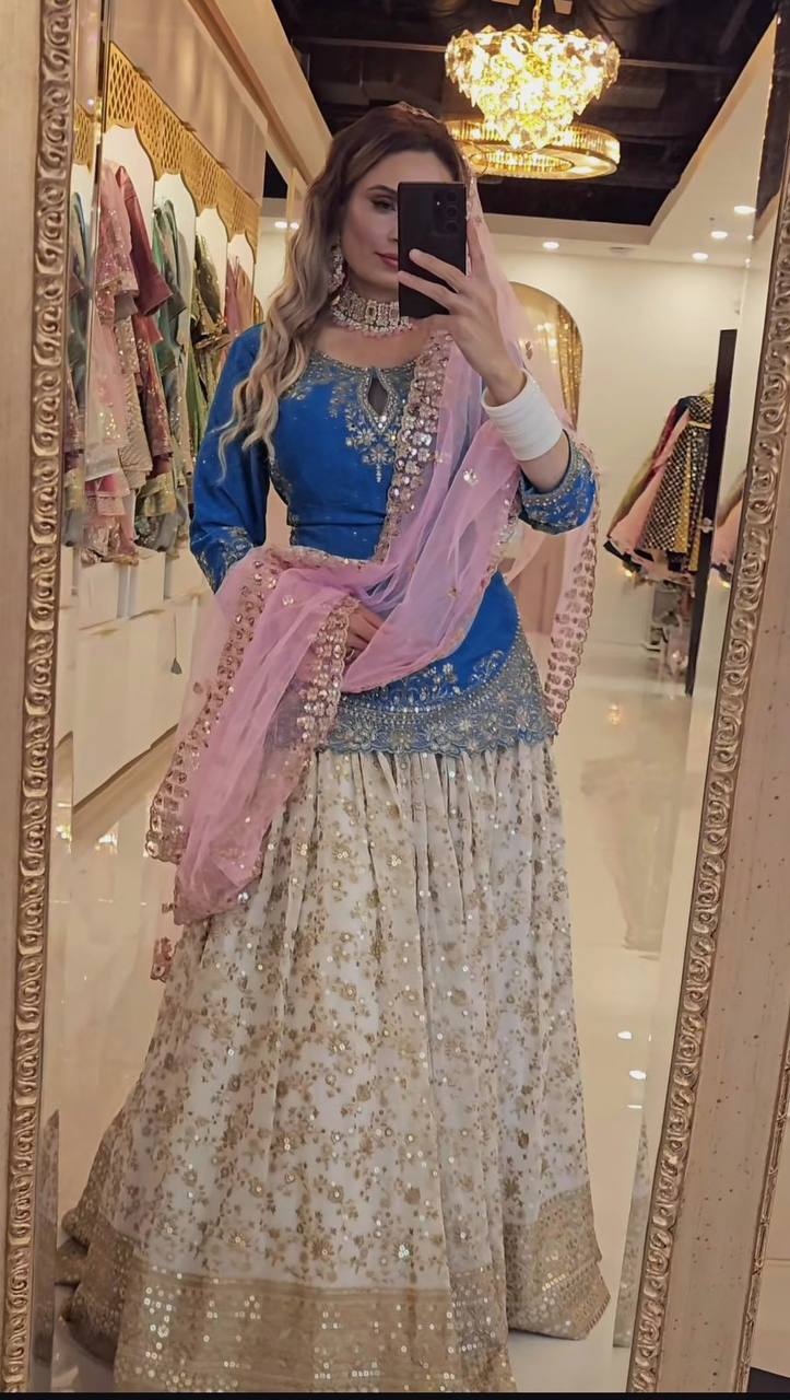 New Designer Party Wear Top and Lehenga with Fancy Dupatta and Heavy Embroidery