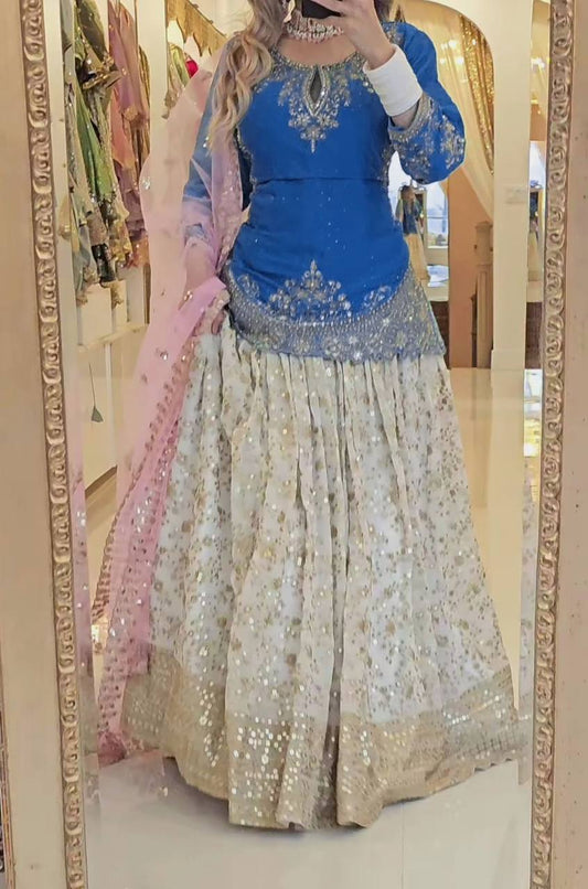 New Designer Party Wear Top and Lehenga with Fancy Dupatta and Heavy Embroidery