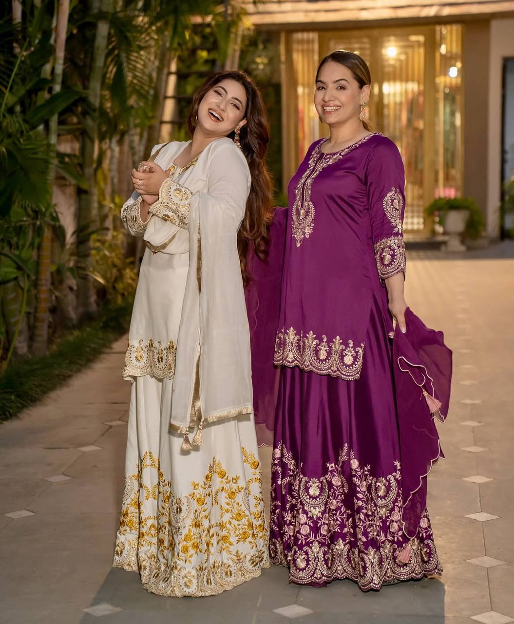 Pure Heavy Natural Crepe Silk Top with Latkan Dori, Sharara Plazzo, and Embroidered Dupatta