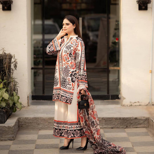 Elegant American Crepe Top and Plazzo Set with Digital Print and Soft Georgette Dupatta - Jaipur Blossom