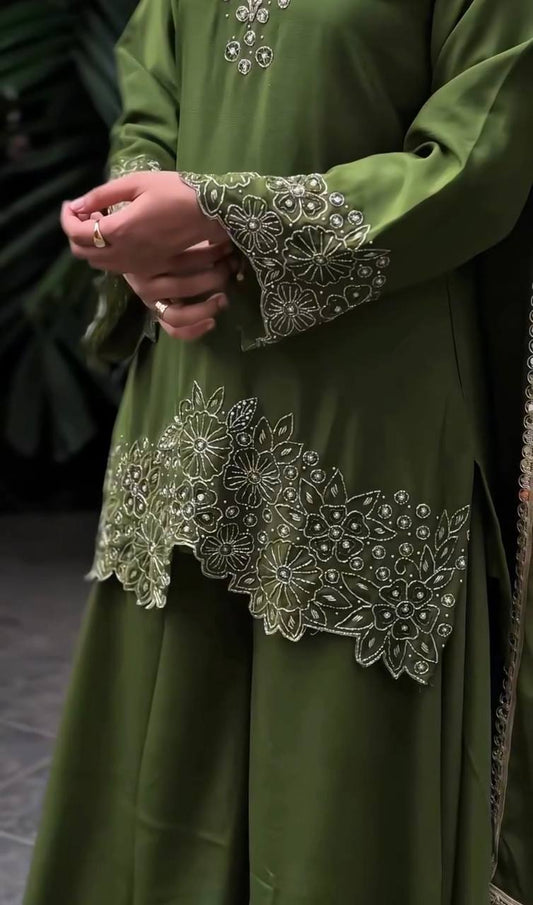 Elegant Designer Top in Heavy Chinon Silk with Embroidery and Matching Plazzo