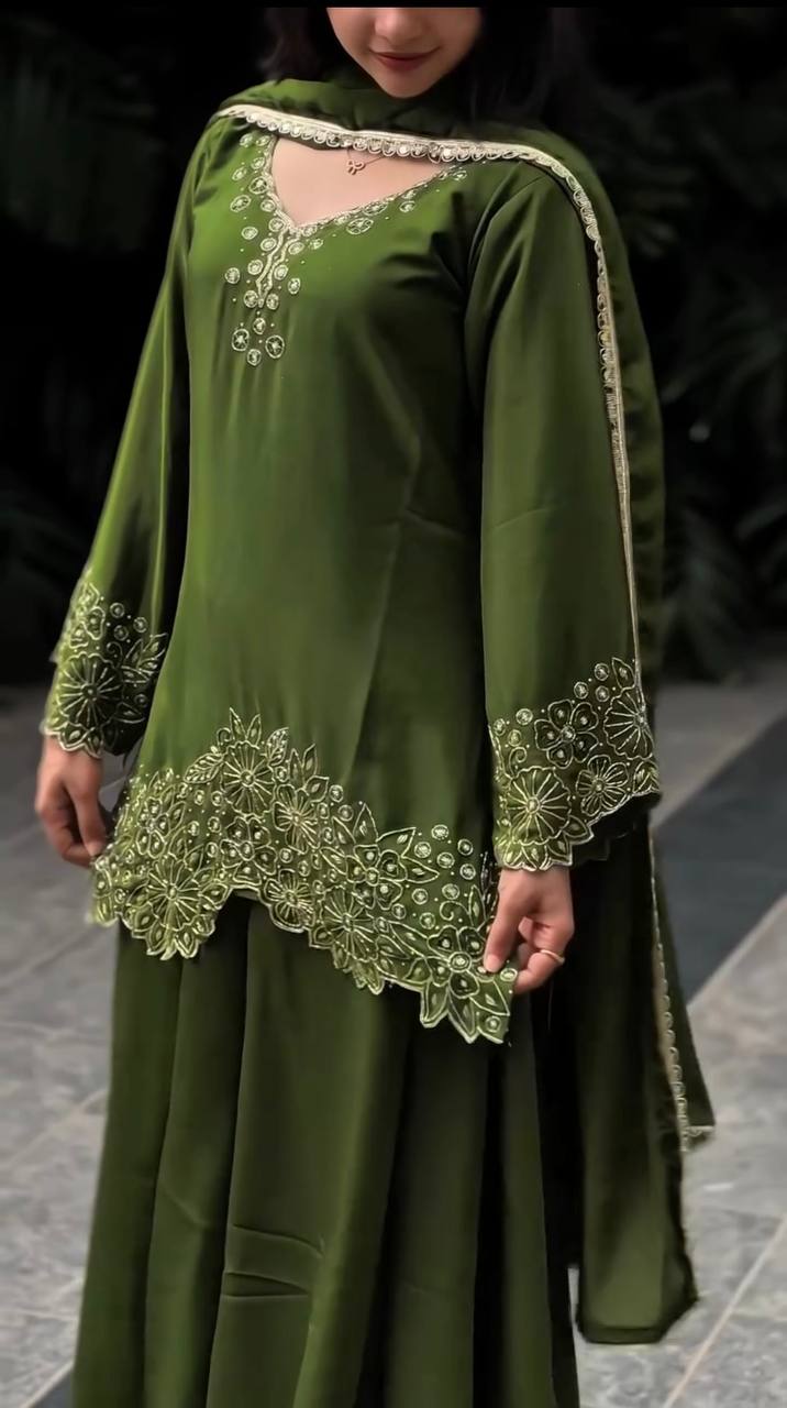 Elegant Designer Top in Heavy Chinon Silk with Embroidery and Matching Plazzo