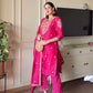 Embroidered Malay Satin Silk Top, Pant & Dupatta Set with Ready-Made Lace Detailing