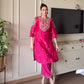 Embroidered Malay Satin Silk Top, Pant & Dupatta Set with Ready-Made Lace Detailing