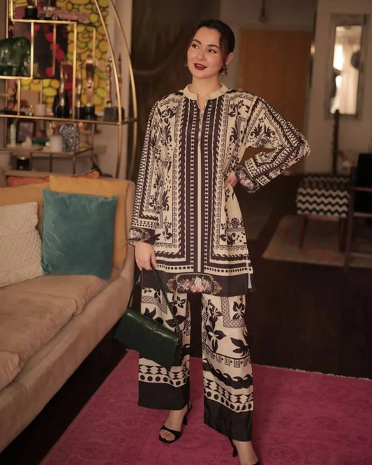 Party Wear Pure Natural Crepe Printed Co-ord Set with Full Sleeves and Comfort Fit - Jaipur Blossom