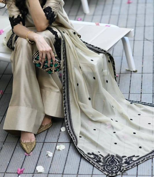 New Designer Party Wear Farsi Top and Salwar Set with Fancy Dupatta and Heavy Embroidery