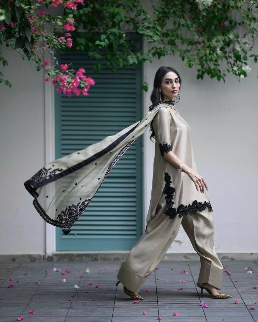New Designer Party Wear Farsi Top and Salwar Set with Fancy Dupatta and Heavy Embroidery