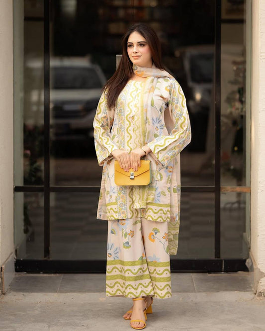 Party Wear Natural Crepe Co-ords with Sleeves and Printed Siffon Georgette Dupatta - Jaipur Blossom