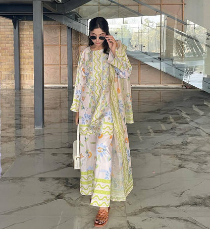 Party Wear Natural Crepe Co-ords with Sleeves and Printed Siffon Georgette Dupatta - Jaipur Blossom