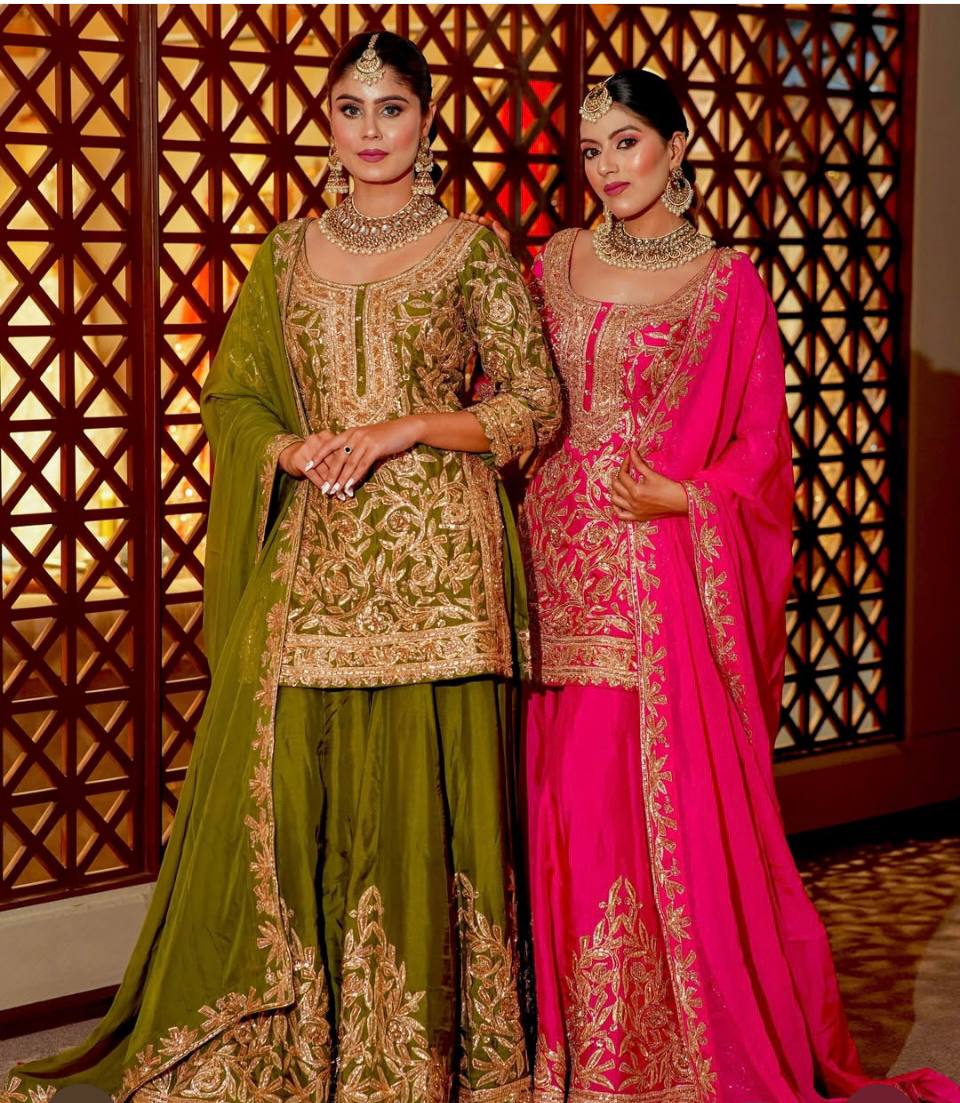 Fancy Dupatta with Party Wear Top and Plazzo in Heavy Embroidered Chinon Silk