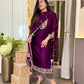 Embroidered Pure Chinon Silk Long Top, Pant & Dupatta Set with Sequence Work