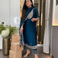 Embroidered Pure Chinon Silk Long Top, Pant & Dupatta Set with Sequence Work