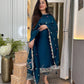 Embroidered Pure Chinon Silk Long Top, Pant & Dupatta Set with Sequence Work