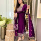 Embroidered Pure Chinon Silk Long Top, Pant & Dupatta Set with Sequence Work