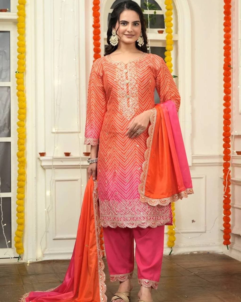 Designer Party Wear Kurti and Pant with Heavy Chinon Silk Embroidery and Digital Work