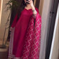 Elegant Embroidered Long Pakistani Suit in Malay Satin Silk with Ready-Made Lace Borders