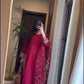 Elegant Embroidered Long Pakistani Suit in Malay Satin Silk with Ready-Made Lace Borders