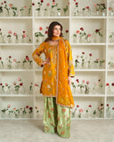 Designer Party Wear Set Featuring Heavy French Crepe Top and Sharara with Embroidery and Dupatta