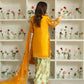 Designer Party Wear Set Featuring Heavy French Crepe Top and Sharara with Embroidery and Dupatta
