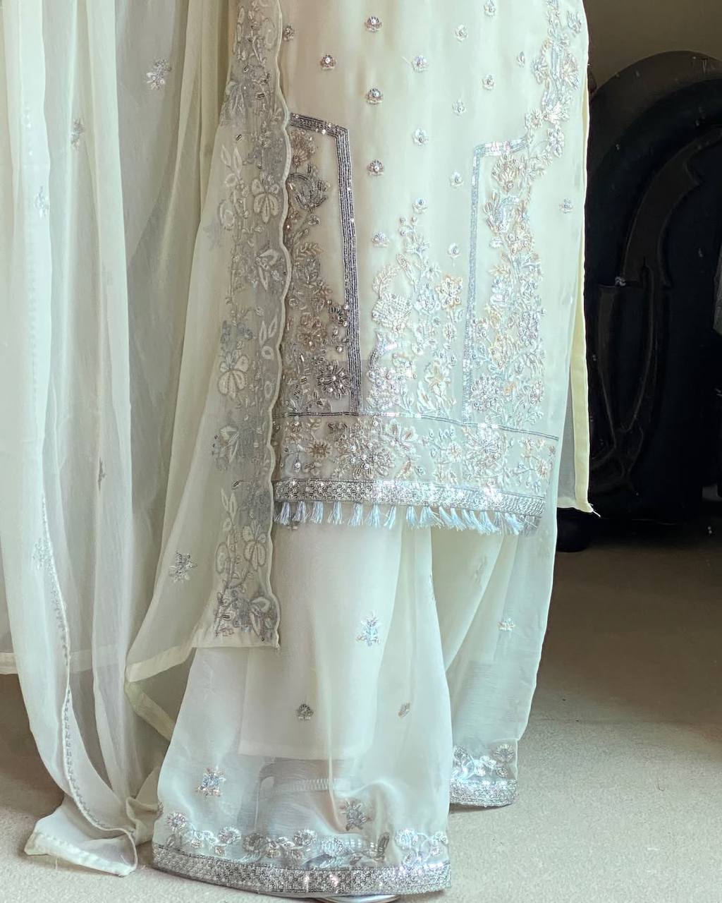 Fancy Party Wear Georgette Top and Palazzo with Hand Embroidery and Sequence Dupatta
