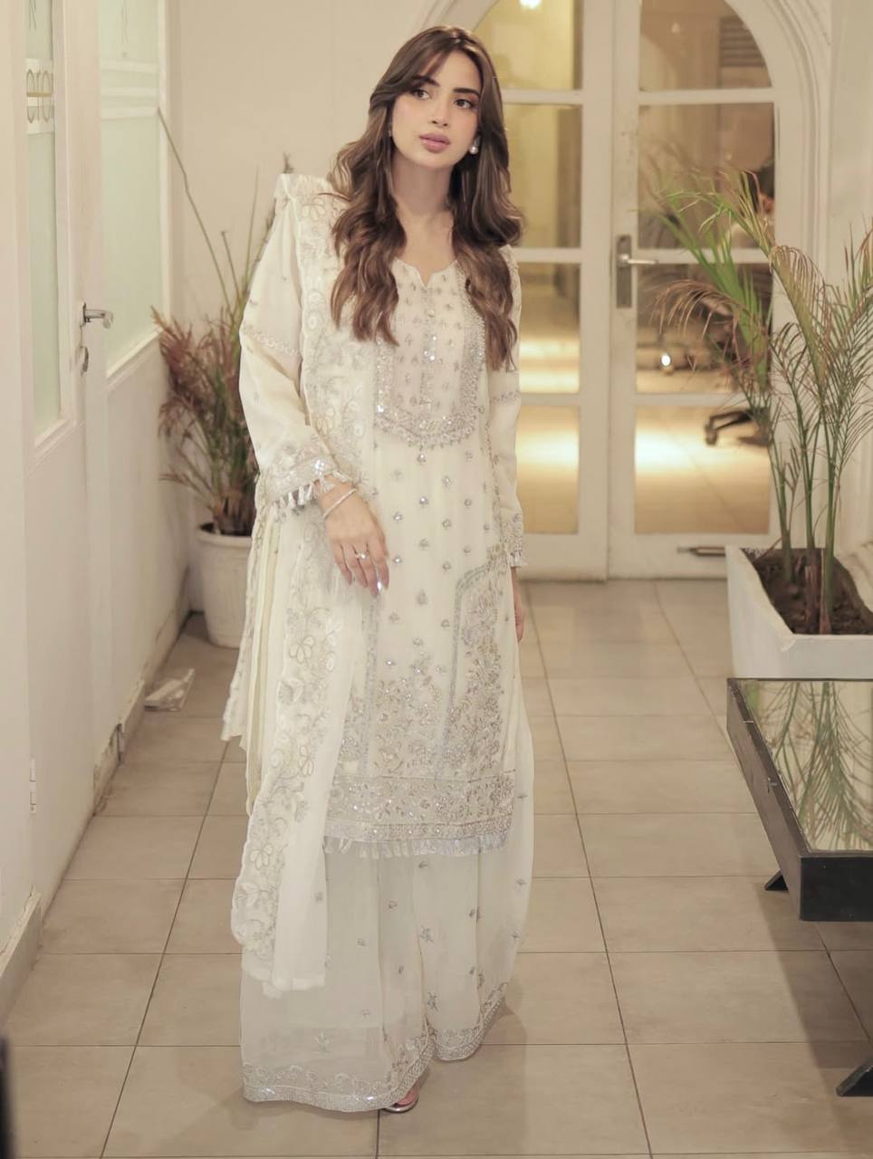 Fancy Party Wear Georgette Top and Palazzo with Hand Embroidery and Sequence Dupatta