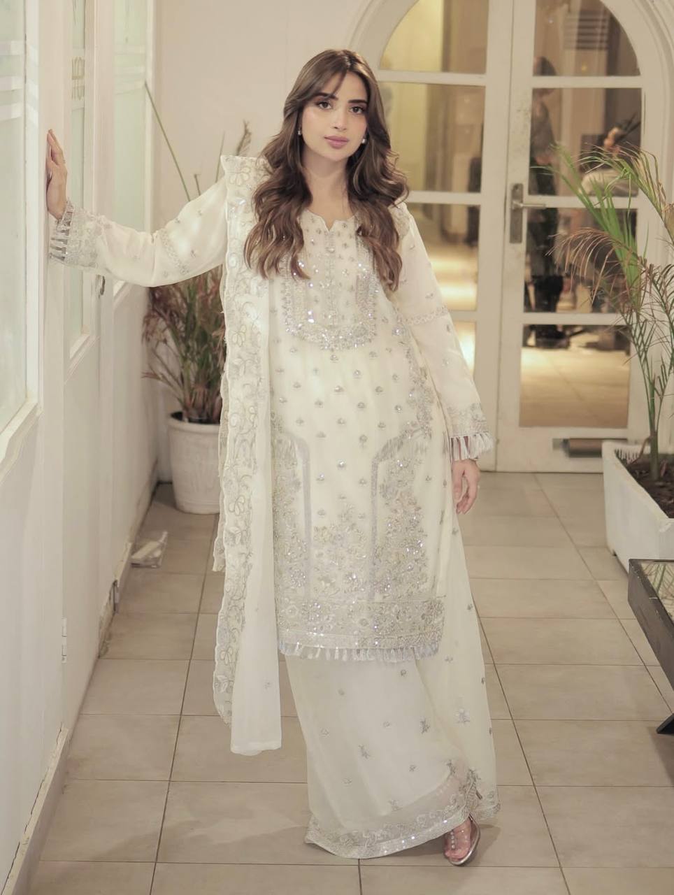 Fancy Party Wear Georgette Top and Palazzo with Hand Embroidery and Sequence Dupatta