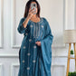 Designer Party Wear Blue Star Georgette Top and Pant Set with Moti Embroidery and Fancy Dupatta