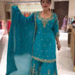 Partywear Sharara Ensemble with Moti Embroidery and Border Detailing