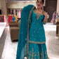 Partywear Sharara Ensemble with Moti Embroidery and Border Detailing