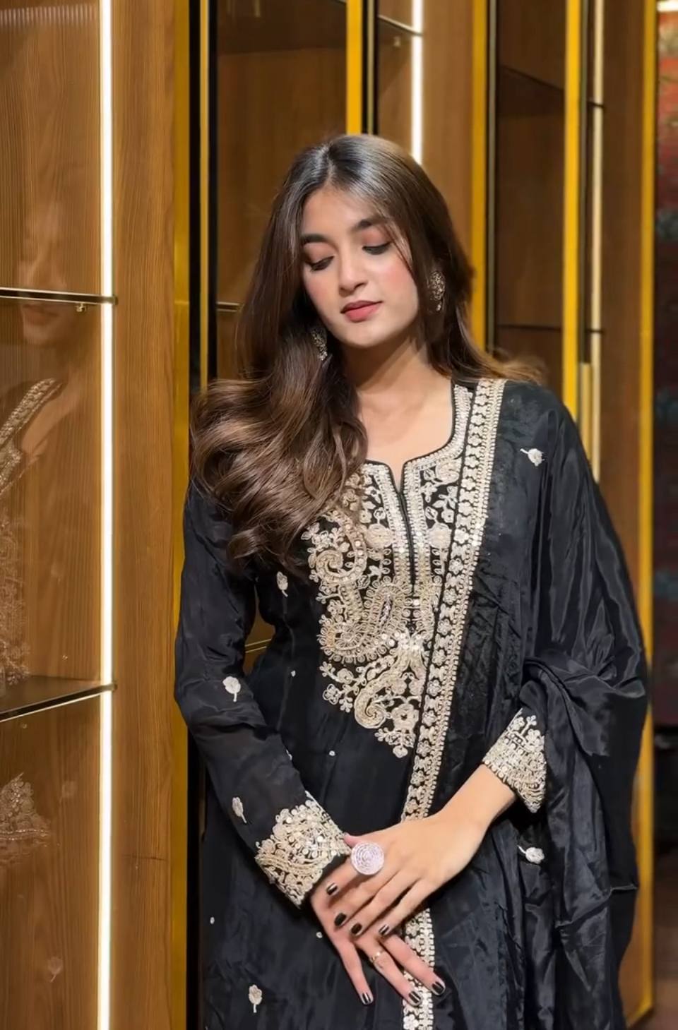 New Designer Party Wear Chinon Silk Top and Sharara Set with Embroidered Dupatta