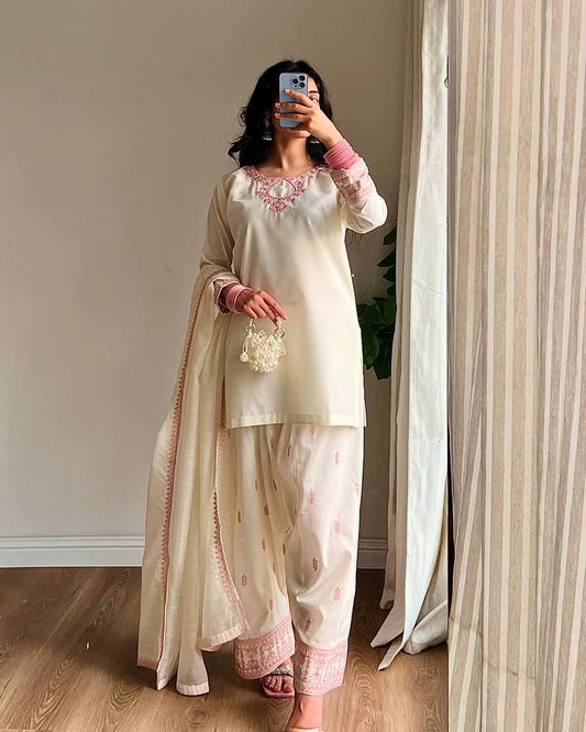 Graceful Partywear Farshi Salwar Suit in Rayon Cotton Silk with Zari Detailing