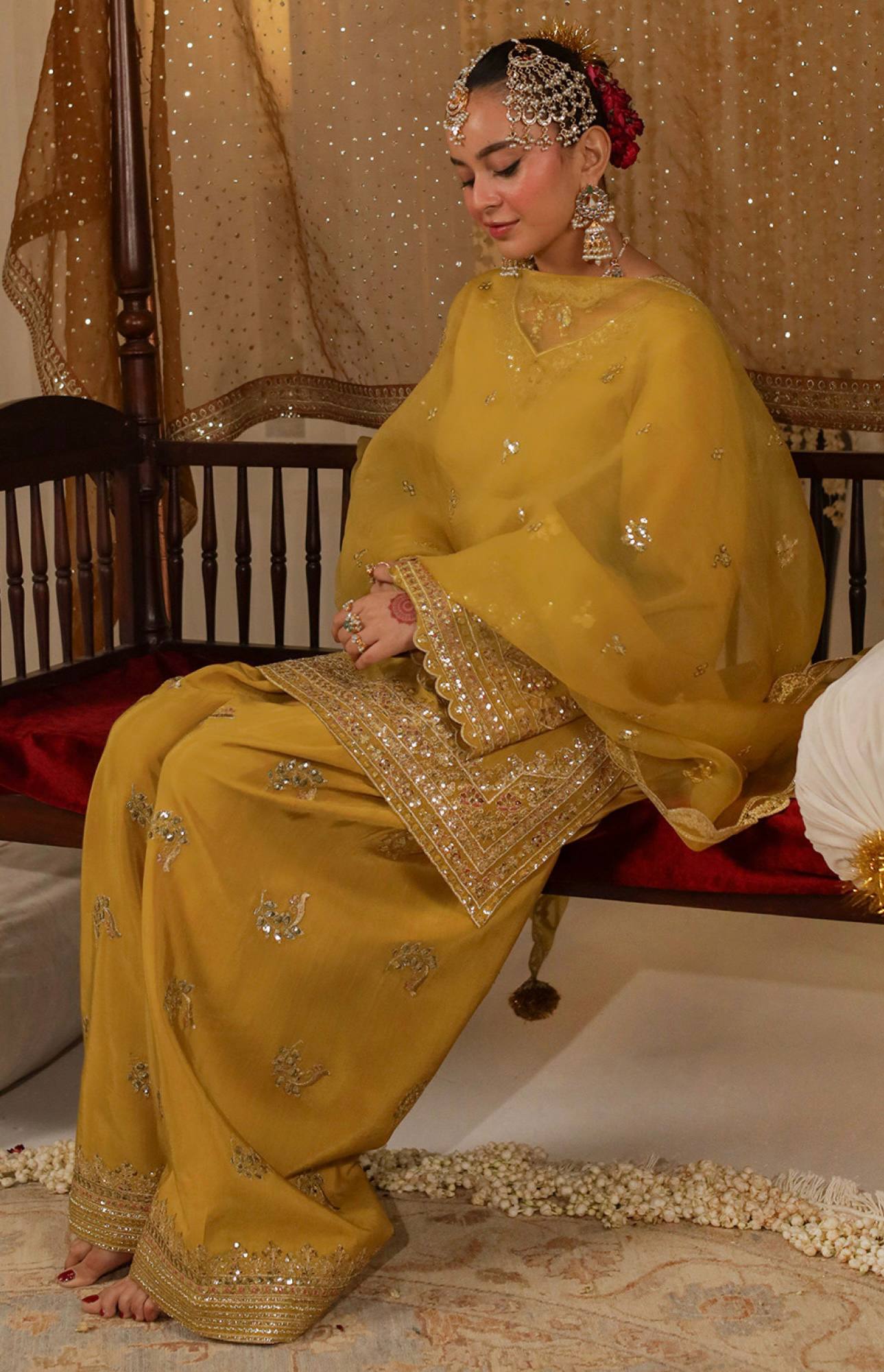 Party Wear Set Featuring Heavy French Crepe Top and Embroidered Plazzo with Fancy Dupatta