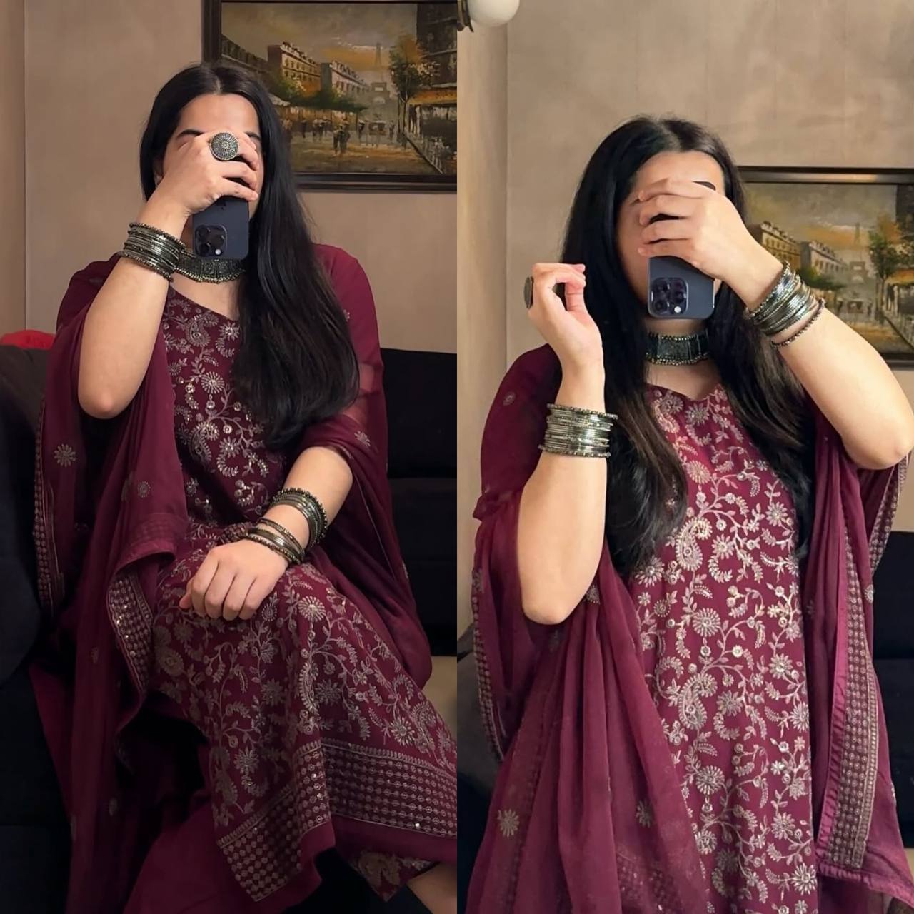 Fancy Ready-to-Wear Sequence Embroidered Faux Georgette Top and Bottom with Dupatta