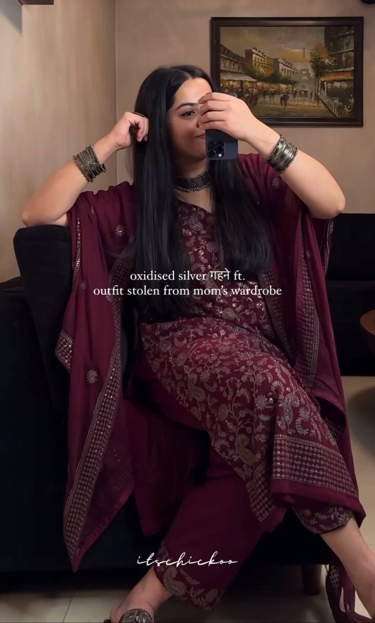 Fancy Ready-to-Wear Sequence Embroidered Faux Georgette Top and Bottom with Dupatta