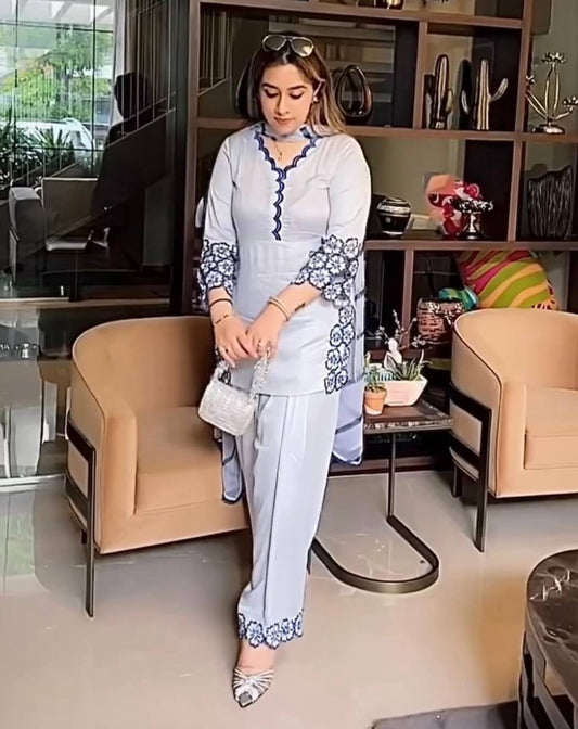 Party Wear Designer White Top and Farsi Salwar with Embroidery and Fancy Dupatta