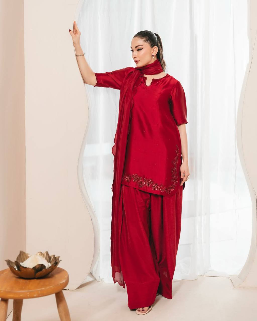 Fancy Party Wear Farshi Set with Heavy Bids Hand Work and Canvas Finishing