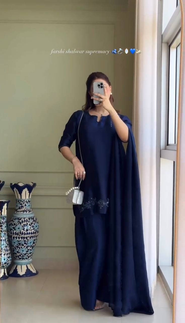 Fancy Party Wear Farshi Set with Heavy Bids Hand Work and Canvas Finishing