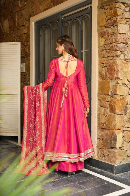 Stylish Pure Cosmos Gown with Embellished Sleeves and Comfortable Plazzo