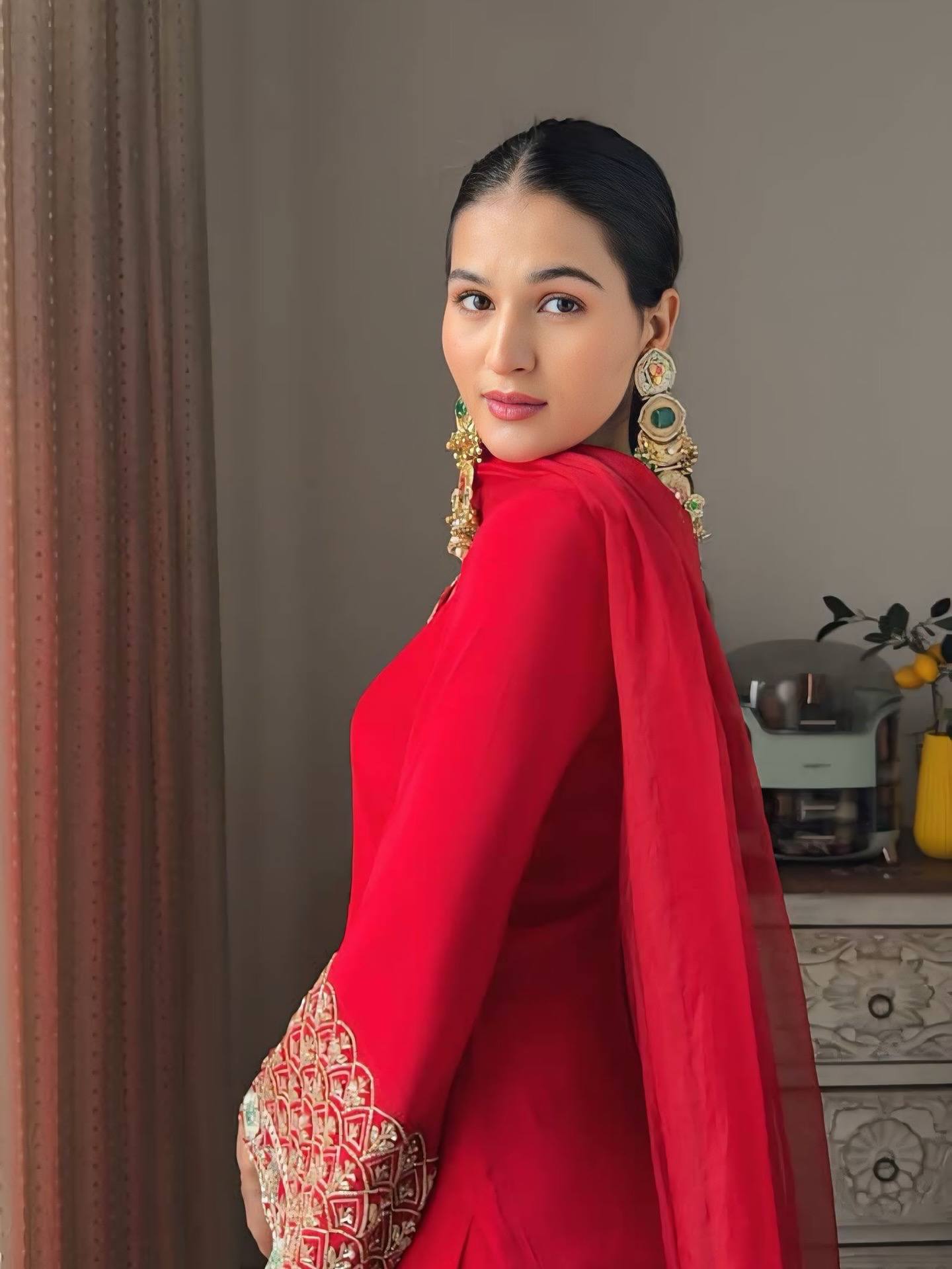 Party Wear Farsi Style Top and Salwar in Heavy Fox Georgette with Embroidered Dupatta