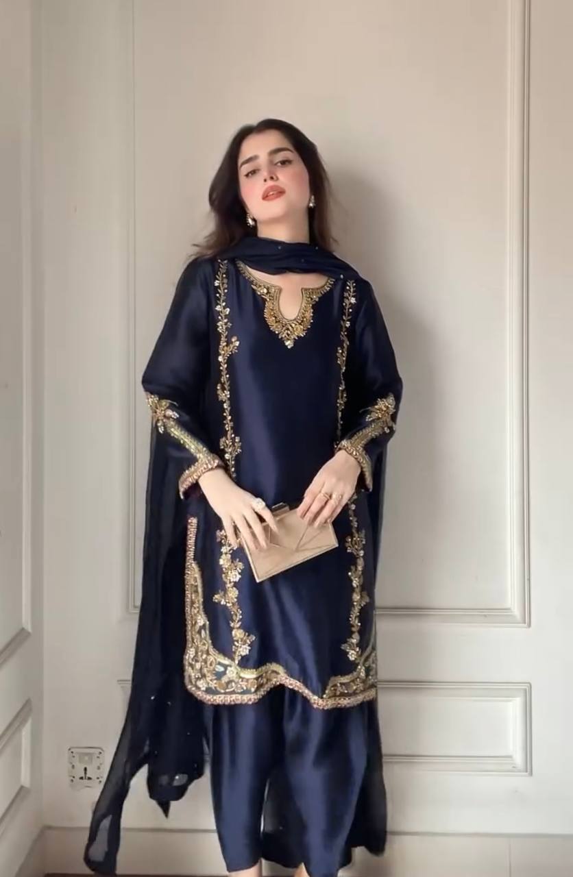 Elevate Your Ethnic Charm with This Premium Crepe Silk Top and Farshi Salwar Ensemble