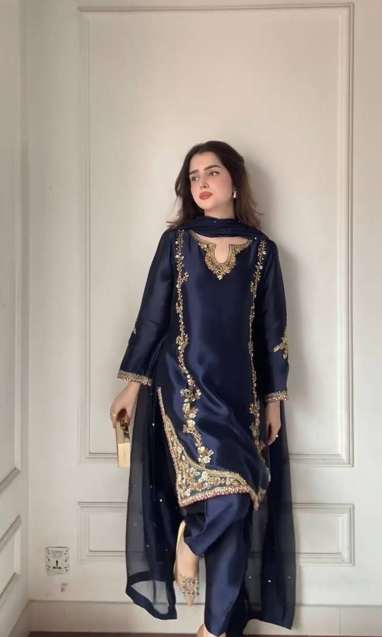 Elevate Your Ethnic Charm with This Premium Crepe Silk Top and Farshi Salwar Ensemble