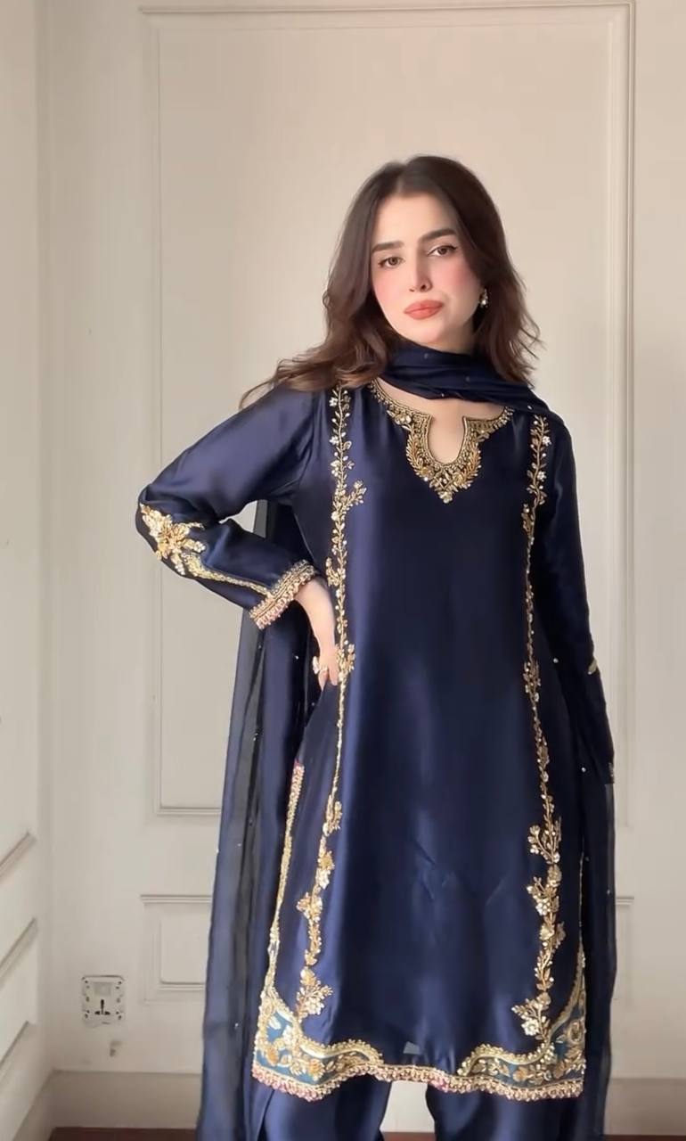 Elevate Your Ethnic Charm with This Premium Crepe Silk Top and Farshi Salwar Ensemble