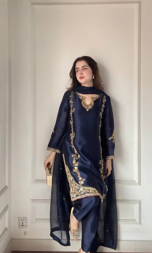 Elevate Your Ethnic Charm with This Premium Crepe Silk Top and Farshi Salwar Ensemble