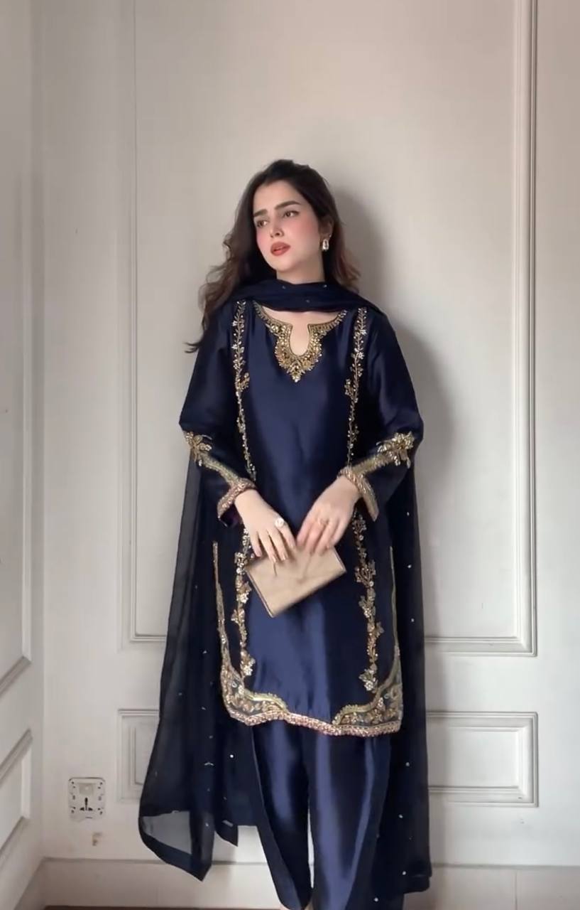 Elevate Your Ethnic Charm with This Premium Crepe Silk Top and Farshi Salwar Ensemble