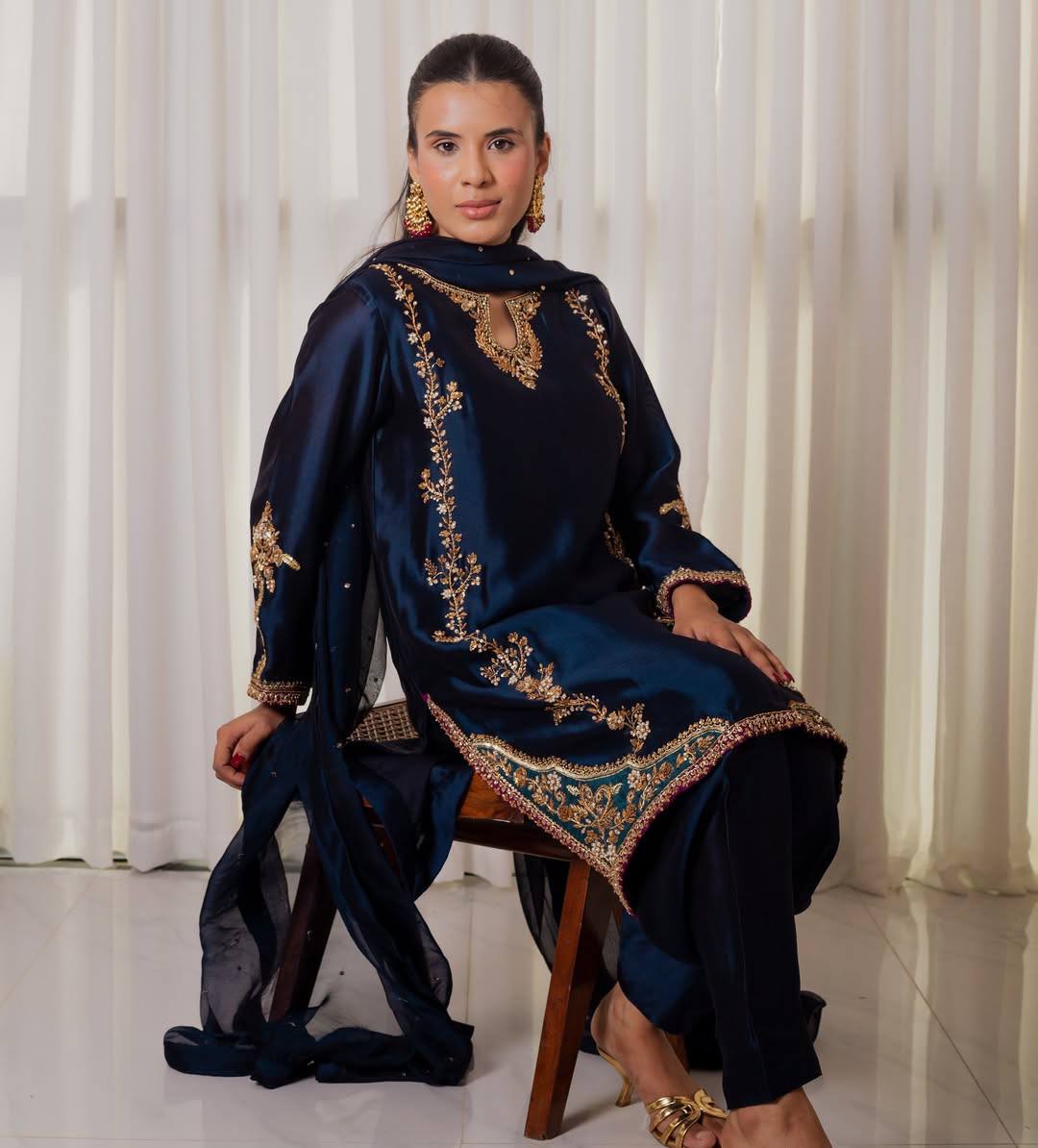 Elevate Your Ethnic Charm with This Premium Crepe Silk Top and Farshi Salwar Ensemble