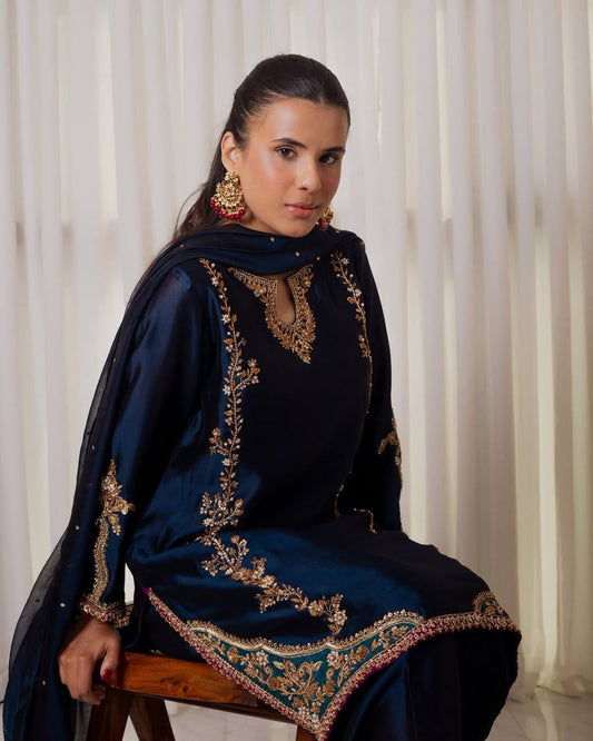 Elevate Your Ethnic Charm with This Premium Crepe Silk Top and Farshi Salwar Ensemble
