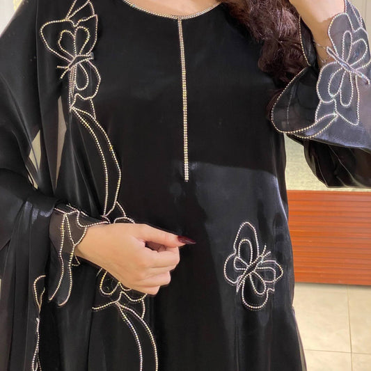 New Designer Party Wear Set with Heavy Embroidered Top, Zimmy Choo Pant & Fancy Dupatta