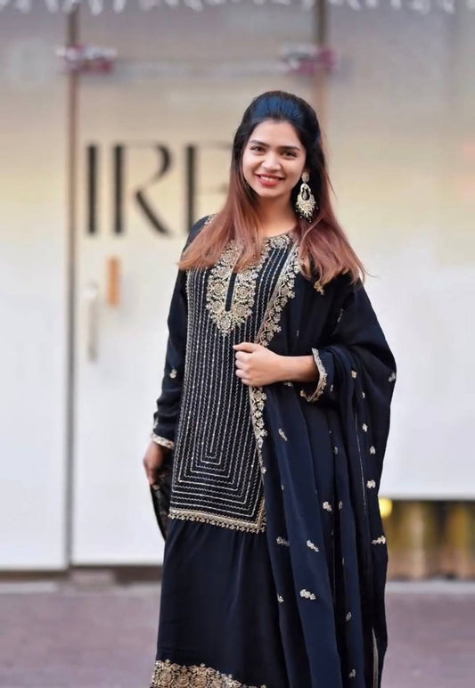 New Designer Party Wear Set with Heavy Fox Georgette Embroidered Top, Pant & Fancy Dupatta