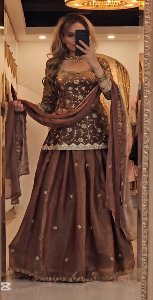 Exquisite Lehenga Set in Heavy Fandy Silk with Fully Stitched Top and Fancy Border Dupatta