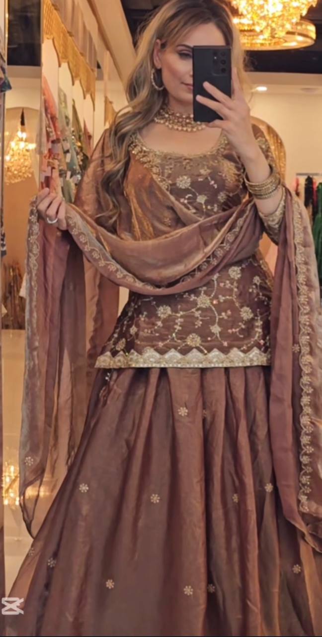 Exquisite Lehenga Set in Heavy Fandy Silk with Fully Stitched Top and Fancy Border Dupatta
